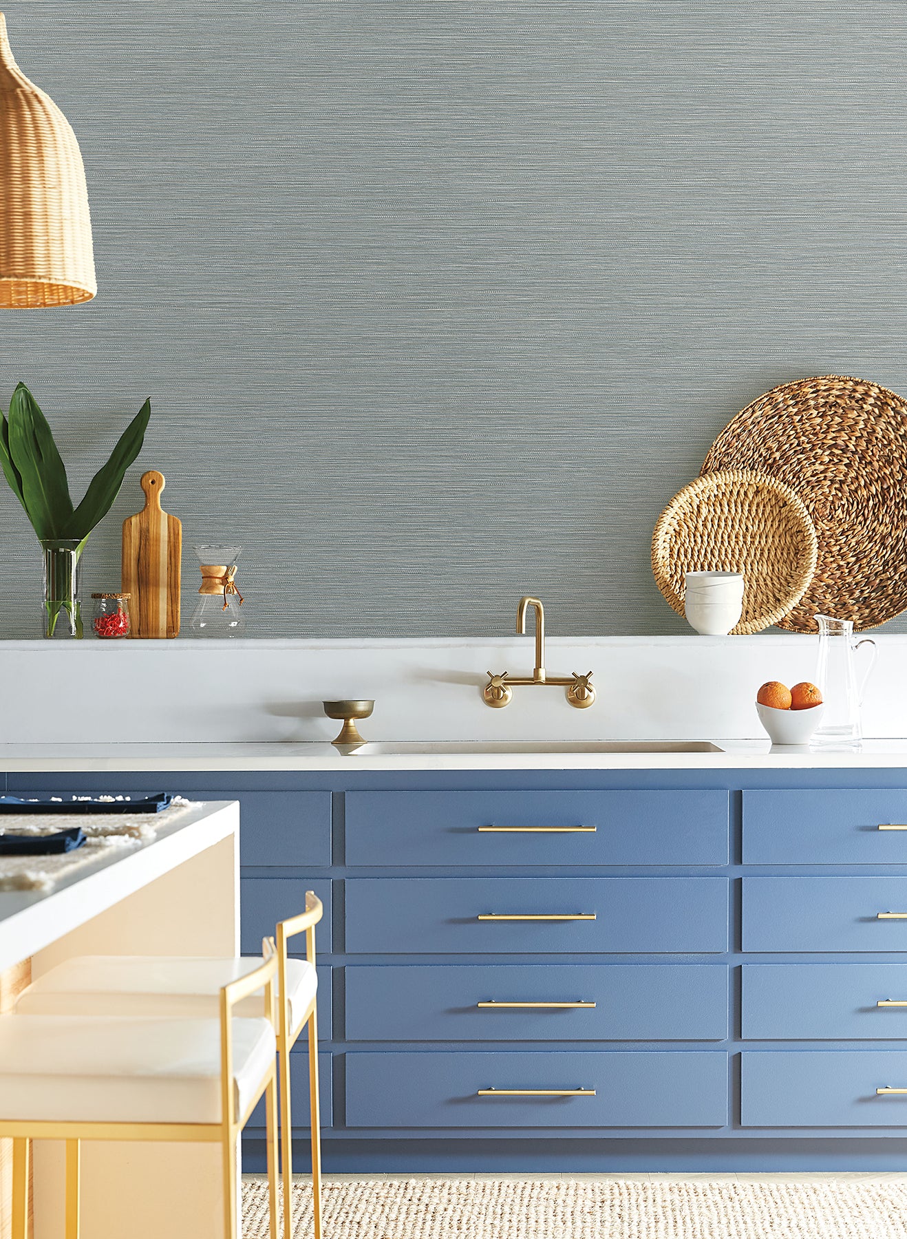 York Wallcoverings Natural Digest Grass Roots Blue Grey Wallpaper  Textures Blues   - ND3037N