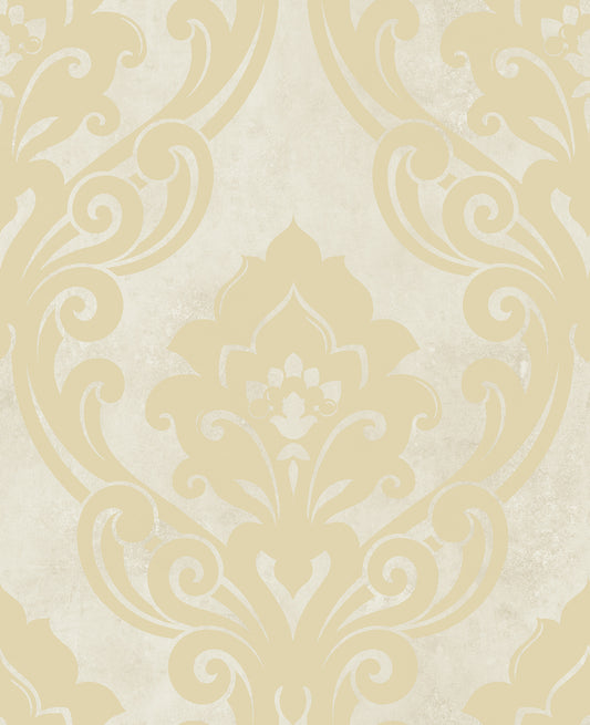 Seabrook Designs  Vogue Damask Damask Mid Century Metallic Gold , Off-White   - NE50105
