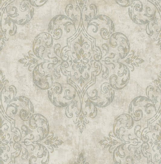 Seabrook Designs  Atelier Damask Mid Century Gray, Metallic Gold, , Taupe   - NE50304