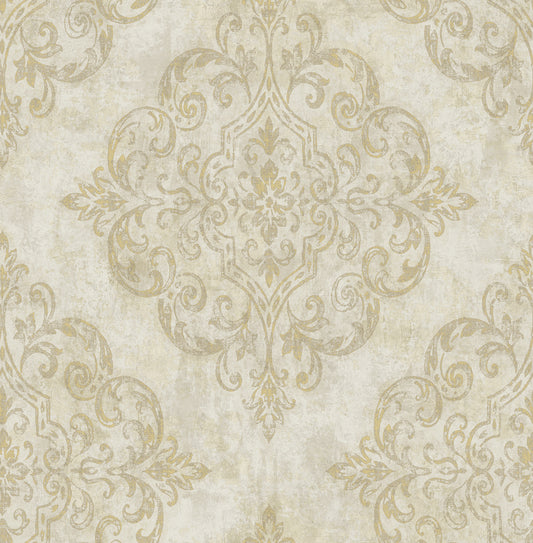 Seabrook Designs  Atelier Damask Mid Century Tan, Gold, , Off-White   - NE50305