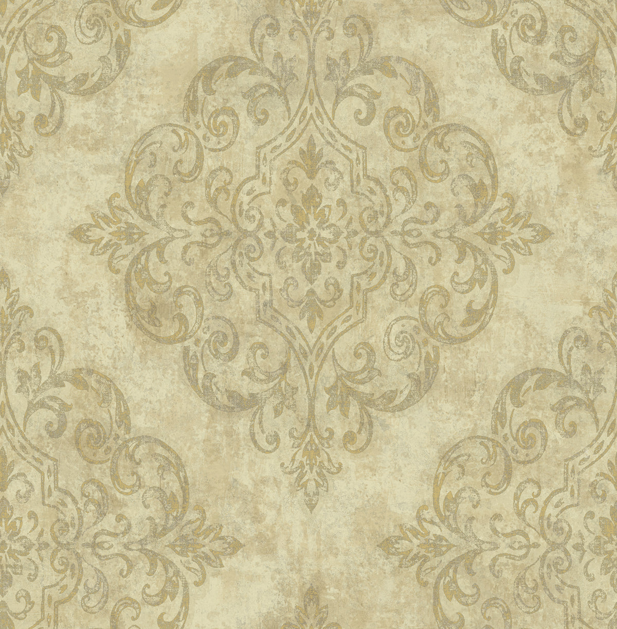 Seabrook Designs  Atelier Damask Mid Century Metallic Gold , Off-White   - NE50307