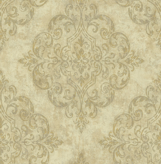 Seabrook Designs  Atelier Damask Mid Century Metallic Gold , Off-White   - NE50307