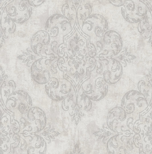 Seabrook Designs  Atelier Damask Mid Century Gray, Metallic Gold, , Off-White   - NE50308