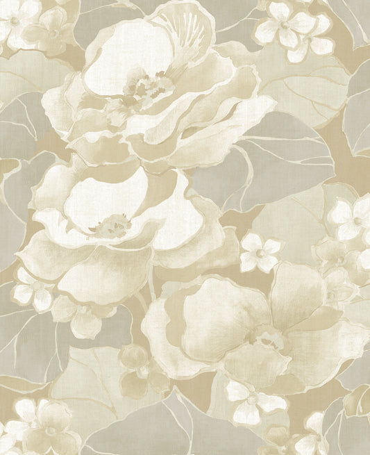 Seabrook Designs  Adorn Floral Mid Century Light Tan , Off-White   - NE50505