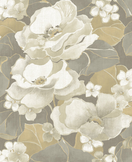 Seabrook Designs  Adorn Floral Mid Century Metallic Silver, Off-White, , Tan   - NE50508
