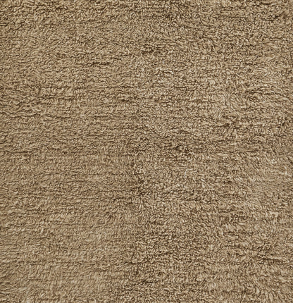 Beige-brown plush shag carpet close-up with dense, curly pile and soft texture.