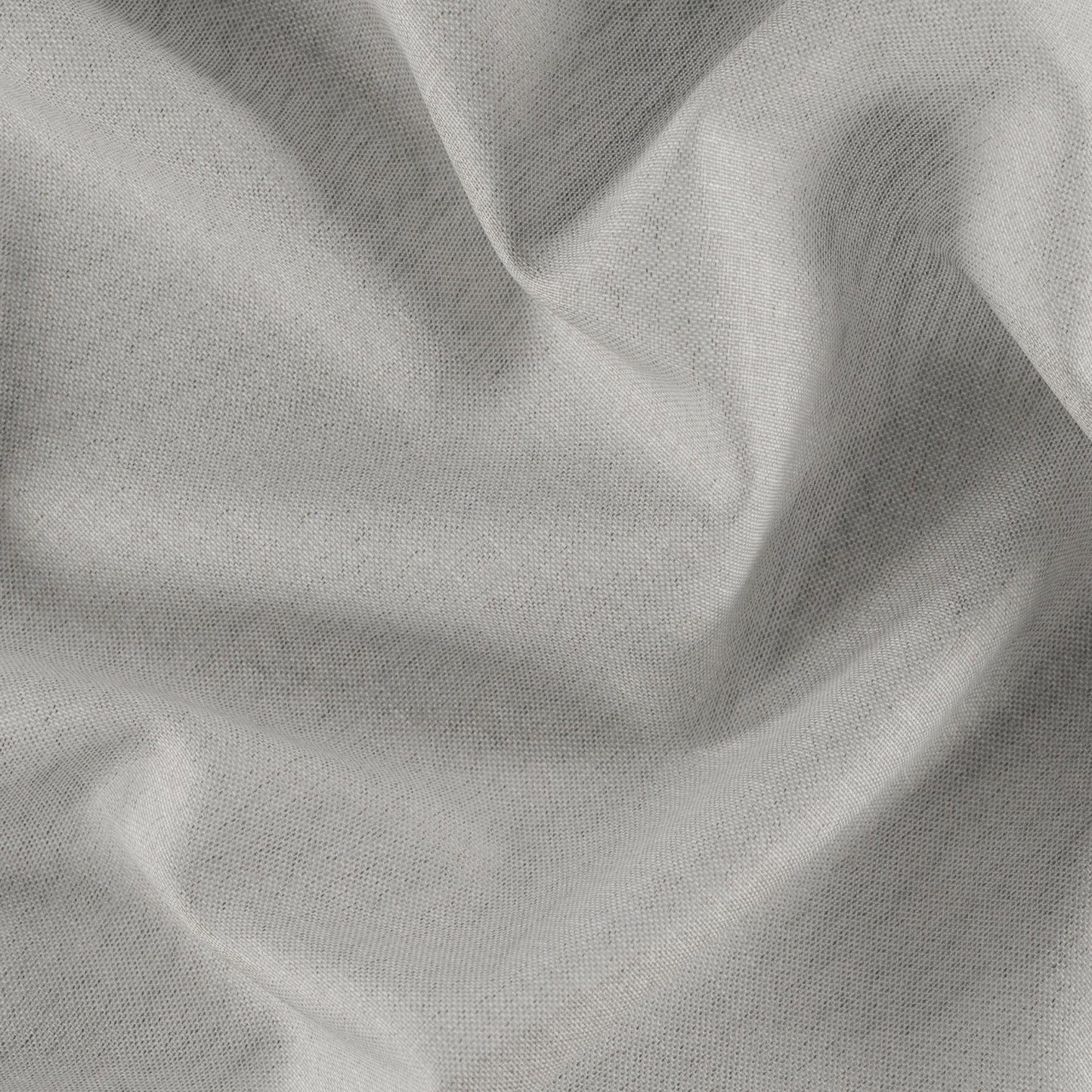Light grey linen-textured fabric with soft wrinkles and folds, draped texture; sheer, suitable for apparel or home decor.