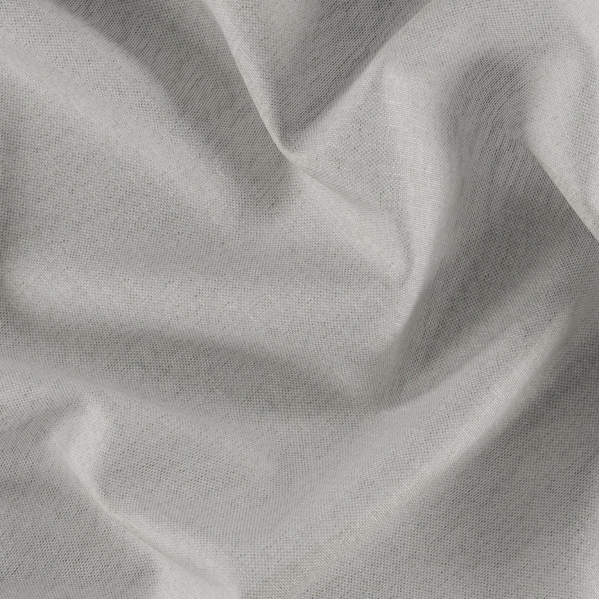 Light grey linen-textured fabric with soft wrinkles and folds, draped texture; sheer, suitable for apparel or home decor.