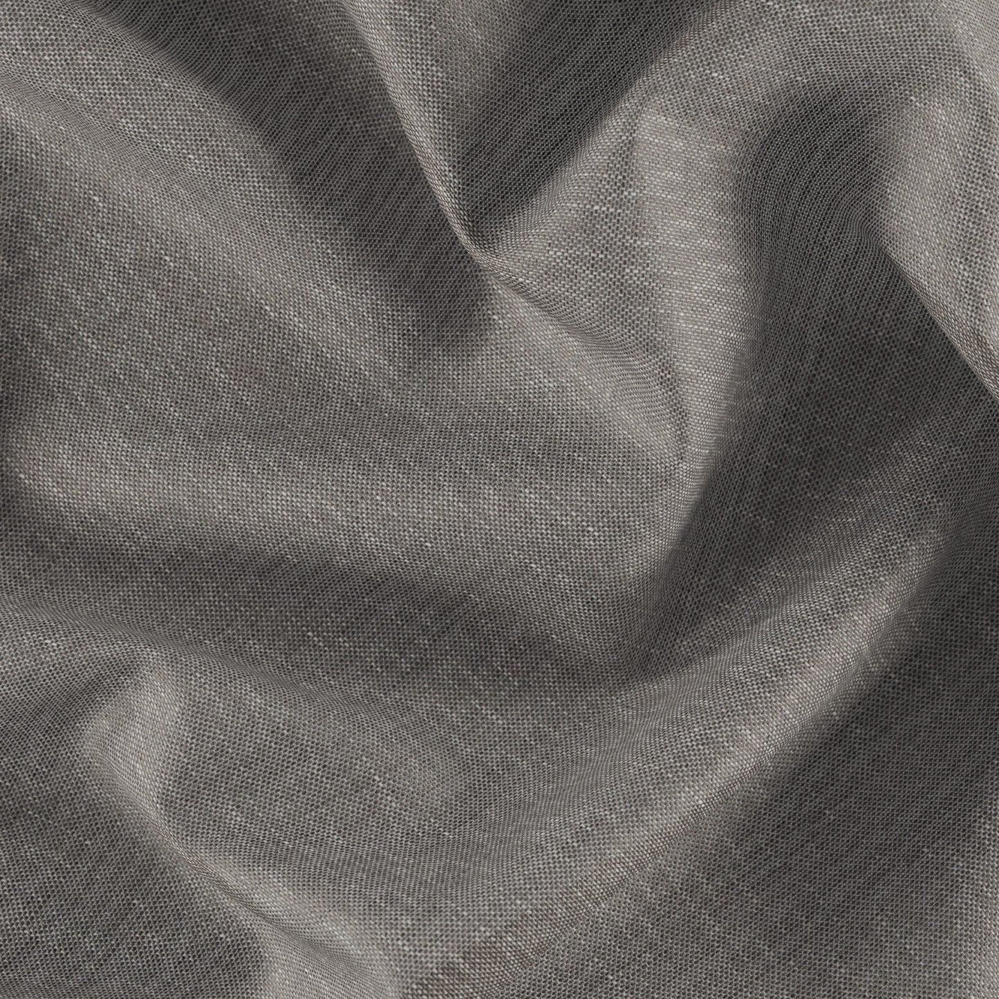 Gray linen-like fabric with soft texture and draped folds, versatile for apparel or home decor.