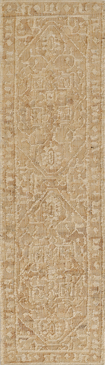 Beige and ivory Oriental rug with an intricate floral border and central medallion-style pattern, plush textured pile.
