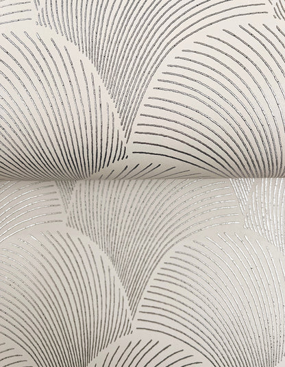 York Wallcoverings Natural Discovery Metallic Cream Scallop Wallpaper Glam Foil Whites and Off-Whites   - NT6104