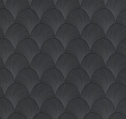 York Wallcoverings Natural Discovery Metallic Black Scallop Wallpaper Glam Foil Blacks   - NT6105