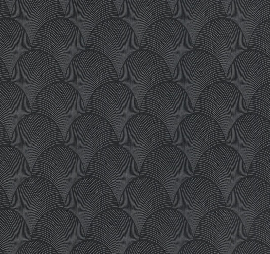 York Wallcoverings Natural Discovery Metallic Black Scallop Wallpaper Glam Foil Blacks   - NT6105