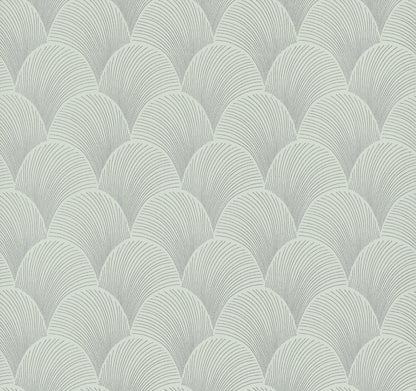 York Wallcoverings Natural Discovery Metallic Light Green Scallop Wallpaper Glam Foil Greens   - NT6106