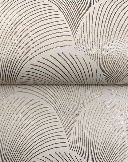 York Wallcoverings Natural Discovery Metallic Beige Gold Scallop Wallpaper Glam Foil Beiges   - NT6107
