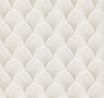 York Wallcoverings Natural Discovery Metallic White Gold Scallop Wallpaper Glam Foil Beiges   - NT6109