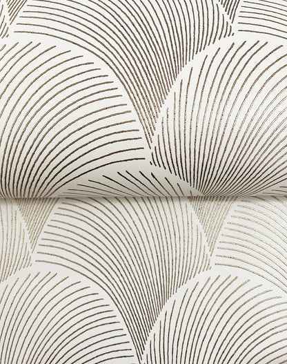 York Wallcoverings Natural Discovery Metallic White Gold Scallop Wallpaper Glam Foil Beiges   - NT6109