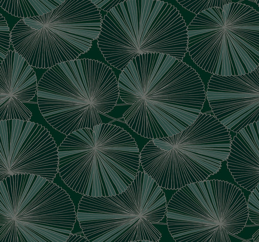 York Wallcoverings Natural Discovery Layered Deep Green Lily Pads Wallpaper Tropical Botanical Greens   - NT6111