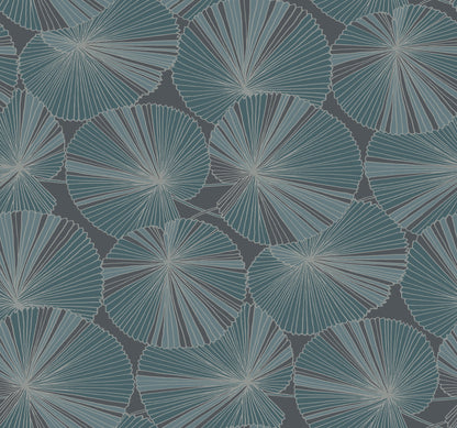 York Wallcoverings Natural Discovery Layered Deep Blue Lily Pads Wallpaper Tropical Botanical Blues   - NT6113