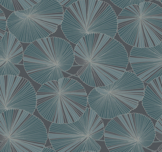 York Wallcoverings Natural Discovery Layered Deep Blue Lily Pads Wallpaper Tropical Botanical Blues   - NT6113