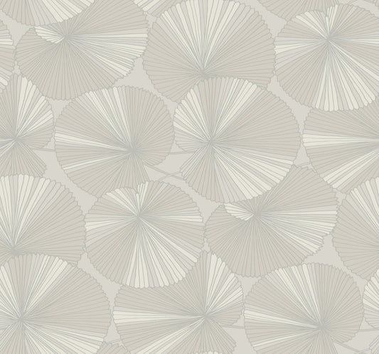 York Wallcoverings Natural Discovery Layered Grey Lily Pads Wallpaper Tropical Botanical Greys   - NT6114