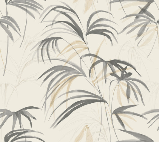 York Wallcoverings Natural Discovery Inky Warm Neutral Palms Wallpaper Tropical Botanical Greys   - NT6125