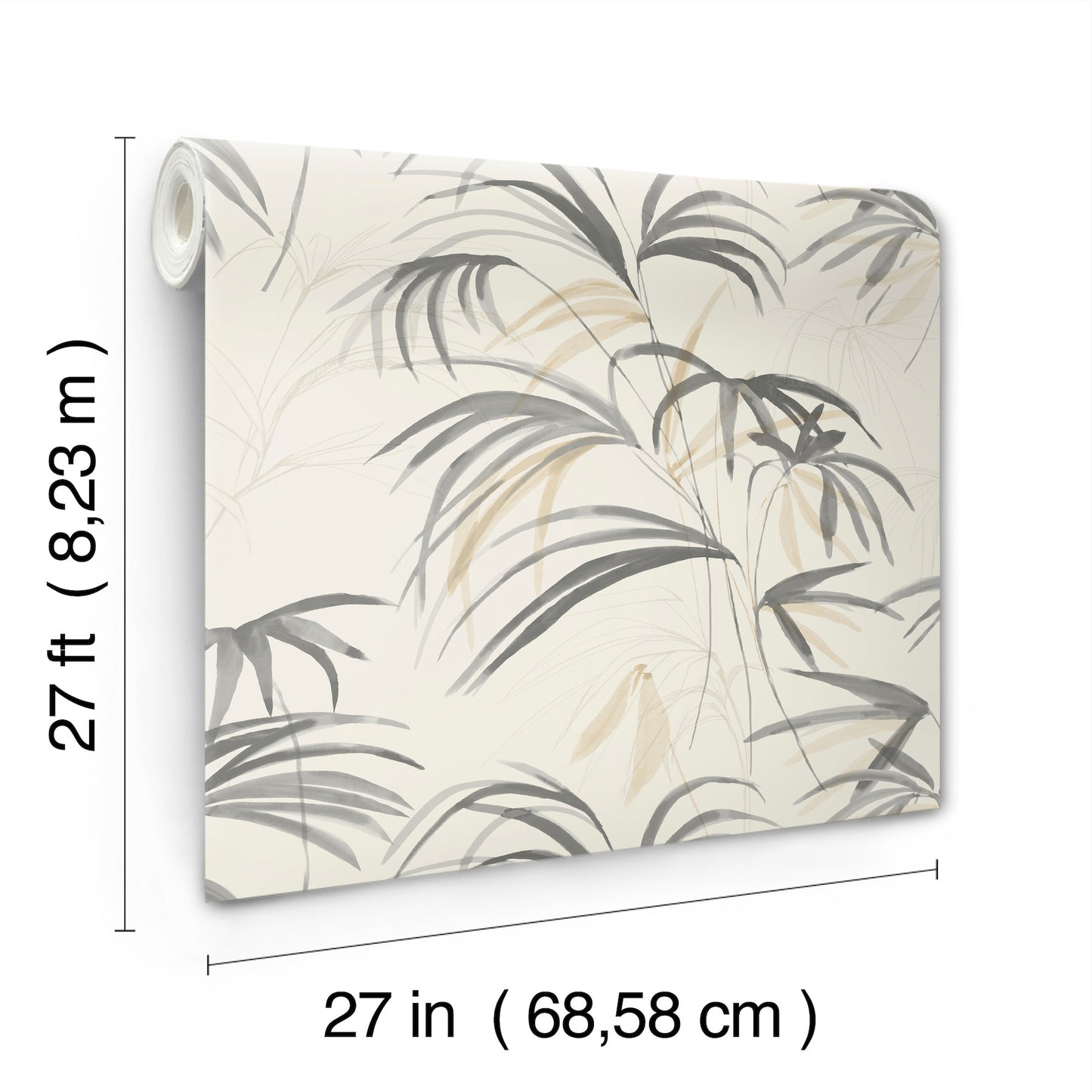 York Wallcoverings Natural Discovery Inky Warm Neutral Palms Wallpaper Tropical Botanical Greys   - NT6125