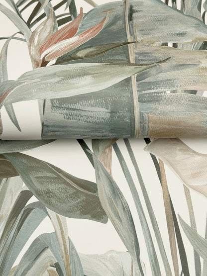 York Wallcoverings Natural Discovery Tropical White Cabana Wallpaper Tropical Tropical Greens   - NT6131