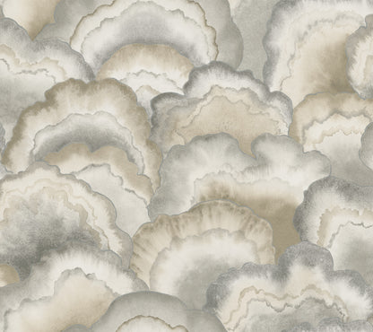 York Wallcoverings Natural Discovery Abalone Smokey Fans Wallpaper Transitional Bohemian Browns   - NT6183