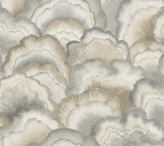 York Wallcoverings Natural Discovery Abalone Smokey Fans Wallpaper Transitional Bohemian Browns   - NT6183