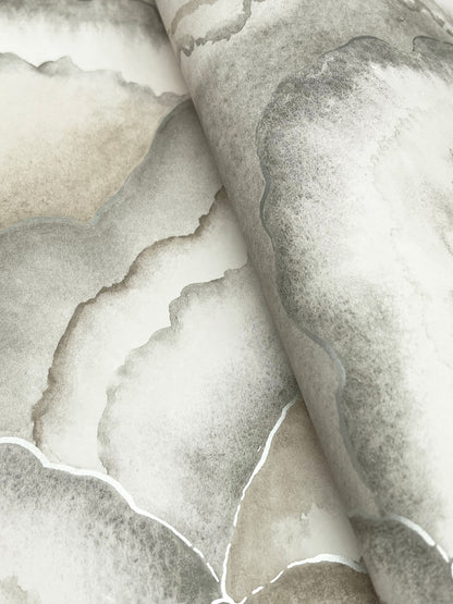 York Wallcoverings Natural Discovery Abalone Smokey Fans Wallpaper Transitional Bohemian Browns   - NT6183