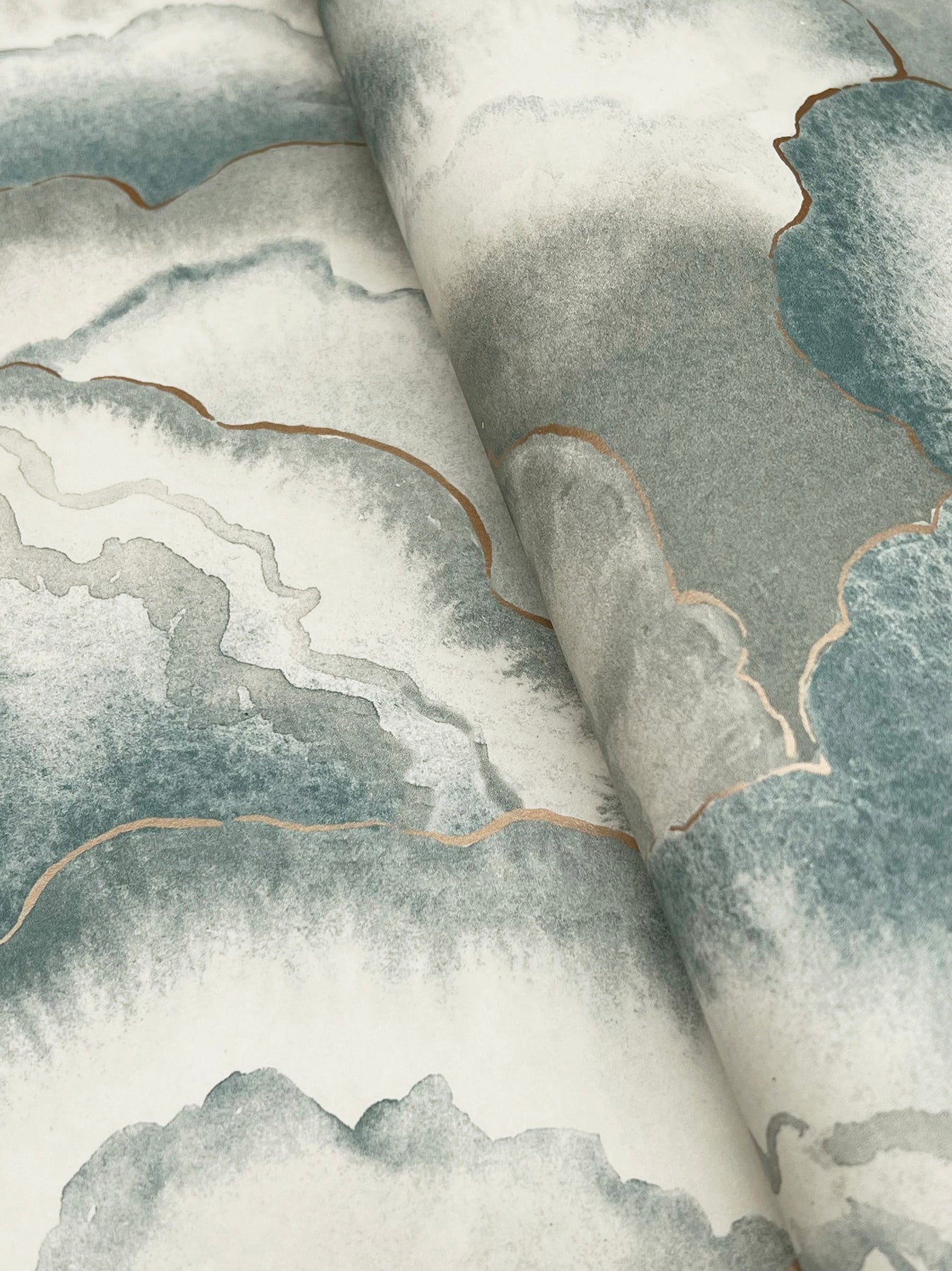 York Wallcoverings Natural Discovery Abalone Mist Fans Wallpaper Transitional Bohemian Blues   - NT6184