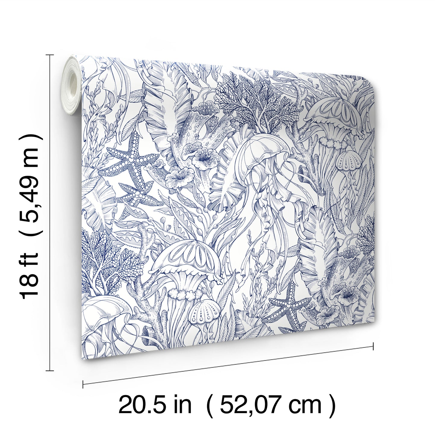 York Wallcoverings NuWallpaper Under the Sea Navy Blue Peel and Stick Wallpaper Botanical Nautical Navy Blue  Current Peel & Stick - NUS6494