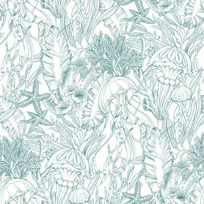 York Wallcoverings NuWallpaper Under the Sea Teal Peel and Stick Wallpaper Botanical Nautical Teal  Current Peel & Stick - NUS6495