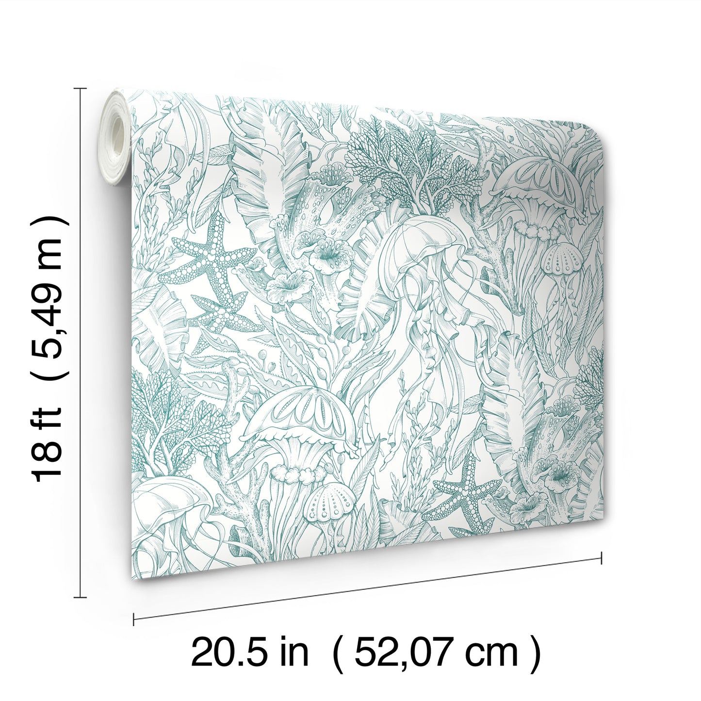 York Wallcoverings NuWallpaper Under the Sea Teal Peel and Stick Wallpaper Botanical Nautical Teal  Current Peel & Stick - NUS6495