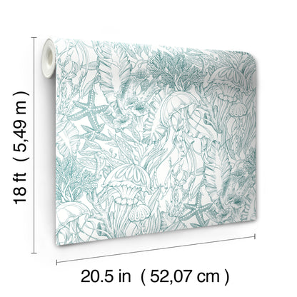 York Wallcoverings NuWallpaper Under the Sea Teal Peel and Stick Wallpaper Botanical Nautical Teal  Current Peel & Stick - NUS6495