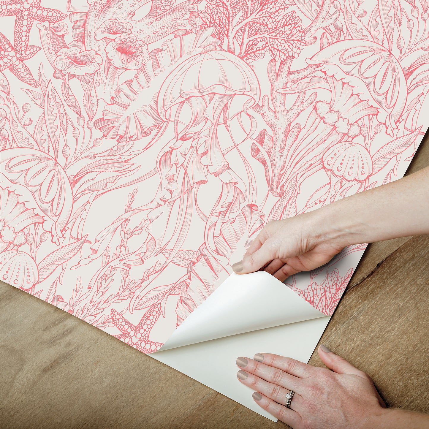 York Wallcoverings NuWallpaper Under the Sea Coral Peel and Stick Wallpaper Botanical Nautical Coral  Current Peel & Stick - NUS6496