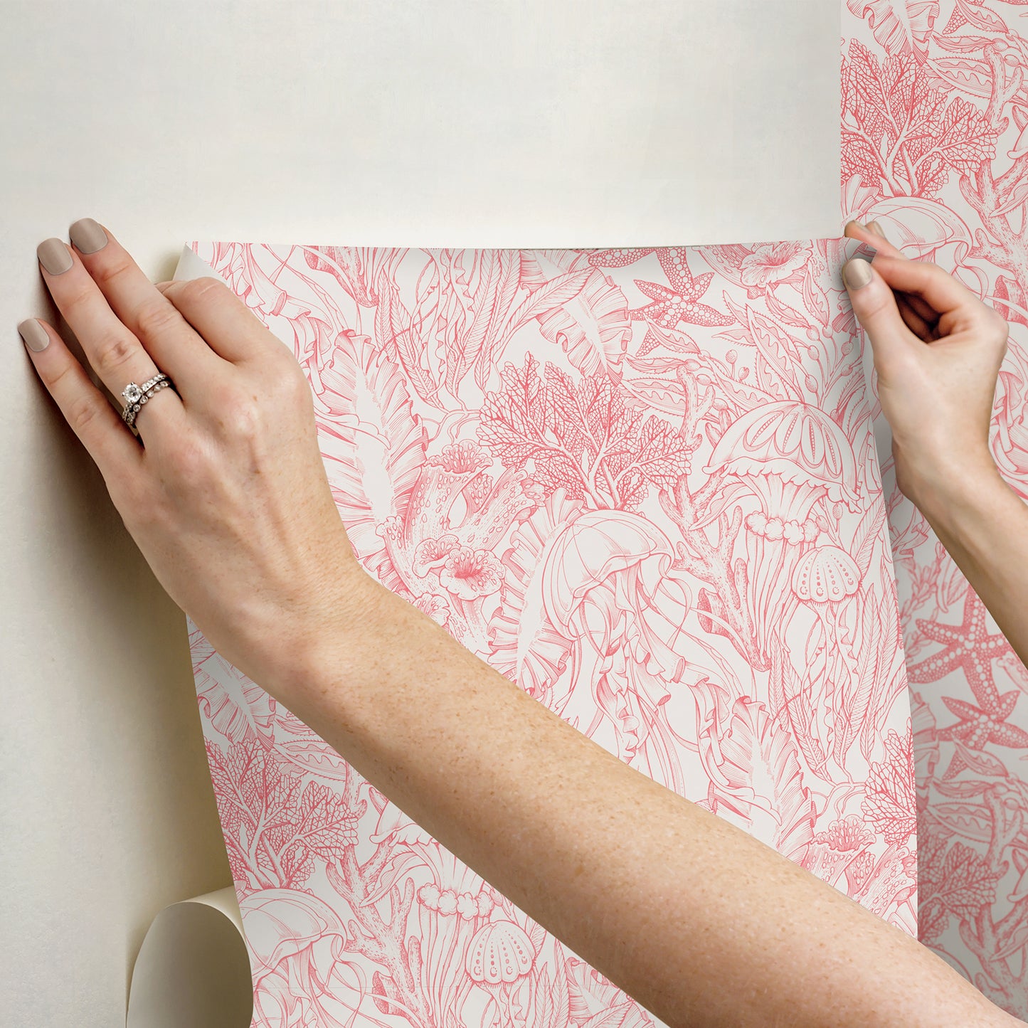 York Wallcoverings NuWallpaper Under the Sea Coral Peel and Stick Wallpaper Botanical Nautical Coral  Current Peel & Stick - NUS6496