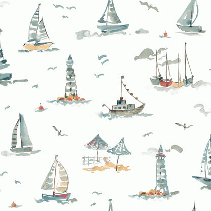 York Wallcoverings NuWallpaper Set Sail Blue Green Peel and Stick Wallpaper Ocean Nautical Blue Green  Current Peel & Stick - NUS6497