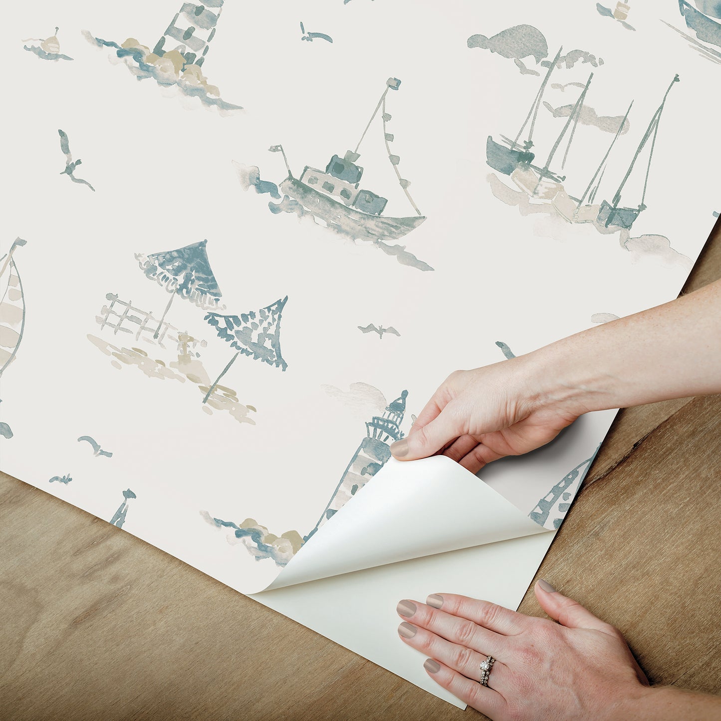 York Wallcoverings NuWallpaper Set Sail Taupe Peel and Stick Wallpaper Ocean Nautical Taupe  Current Peel & Stick - NUS6498