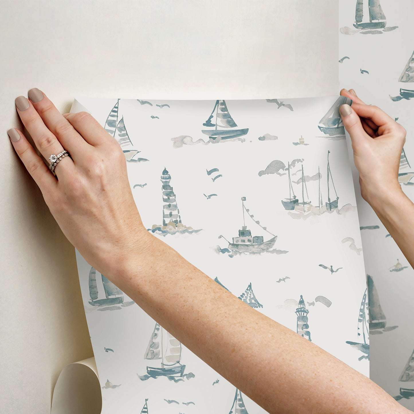 York Wallcoverings NuWallpaper Set Sail Taupe Peel and Stick Wallpaper Ocean Nautical Taupe  Current Peel & Stick - NUS6498