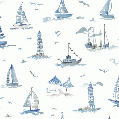 York Wallcoverings NuWallpaper Set Sail Blue Peel and Stick Wallpaper Ocean Nautical Blue  Current Peel & Stick - NUS6499