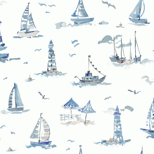 York Wallcoverings NuWallpaper Set Sail Blue Peel and Stick Wallpaper Ocean Nautical Blue  Current Peel & Stick - NUS6499