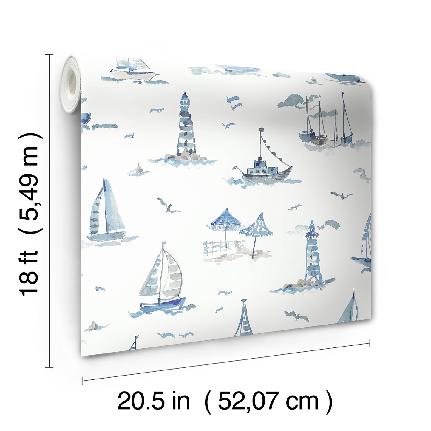 York Wallcoverings NuWallpaper Set Sail Blue Peel and Stick Wallpaper Ocean Nautical Blue  Current Peel & Stick - NUS6499