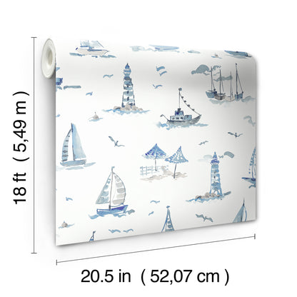 York Wallcoverings NuWallpaper Set Sail Blue Peel and Stick Wallpaper Ocean Nautical Blue  Current Peel & Stick - NUS6499