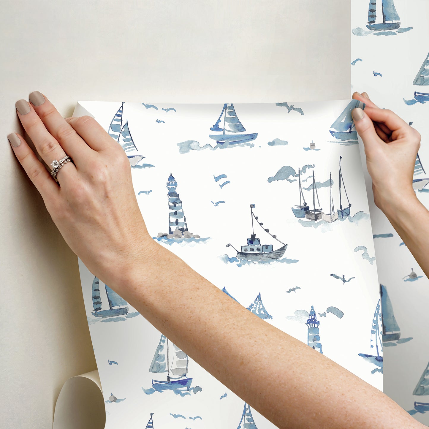 York Wallcoverings NuWallpaper Set Sail Blue Peel and Stick Wallpaper Ocean Nautical Blue  Current Peel & Stick - NUS6499