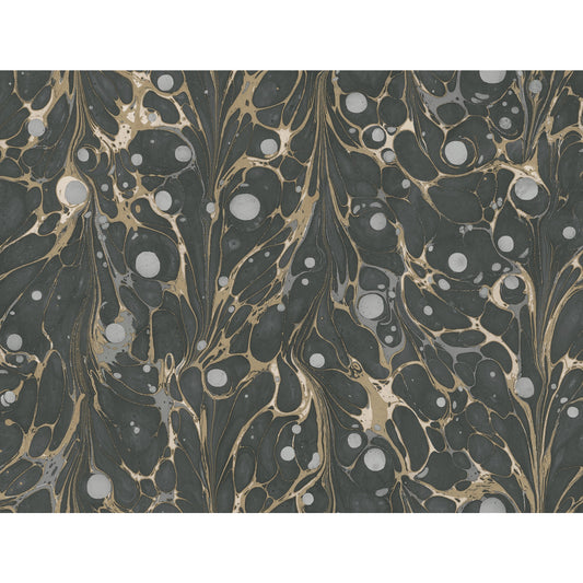 York Wallcoverings Shimmering Finishes Marbled Endpaper Black and Gold Wallpaper  Bohemian Blacks   - NV5591
