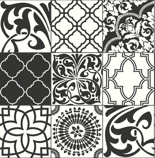 Black-and-White-Graphic-Tile-NextWall-Peel-&-Stick-NW30300