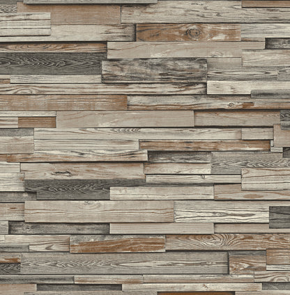 Reclaimed wood plank, peel-and-stick, rustic brown matte NW32601