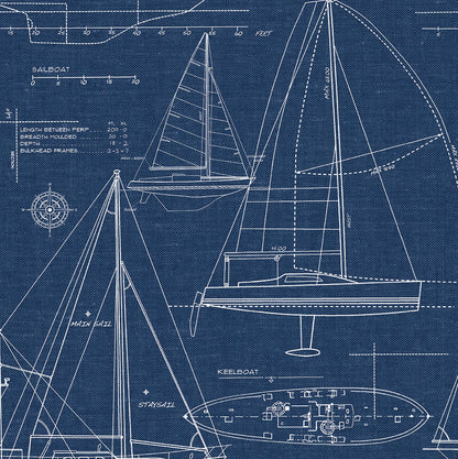 NextWall NextWall Peel & Stick Yacht Club Illustration Coastal Blue Satin  - NW32902